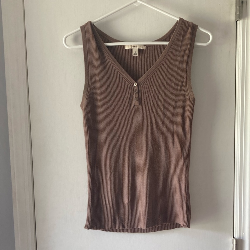 Brown Ribbed Sleeveless Top
